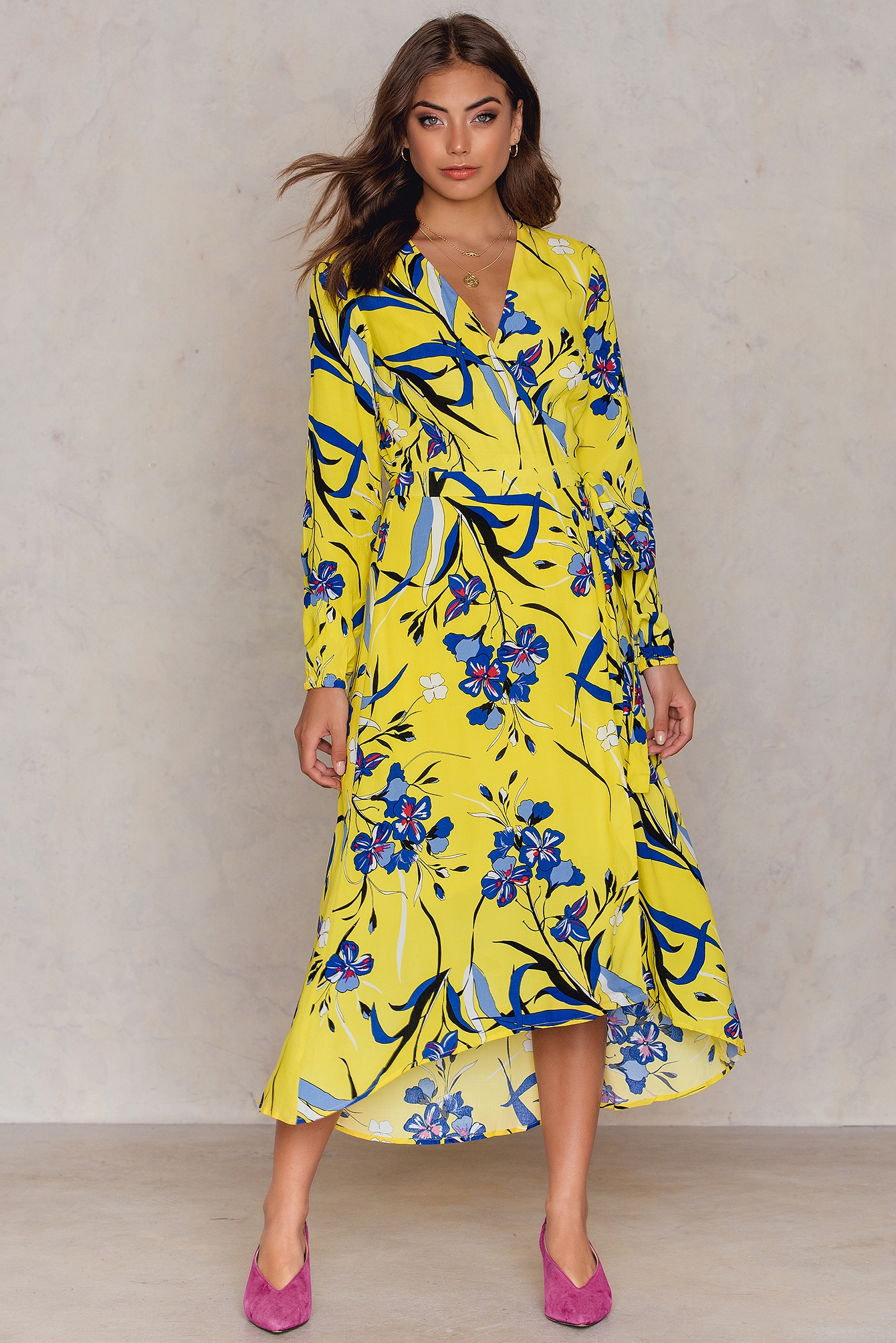 Lemon Wrap Dress Multicolor | na-kd.com